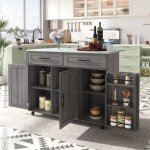 Desserte de cuisine roulettes 12946(71)91, 5cm, avec table pliante, 2 tiroirs 3 portes, meuble rangement, ...