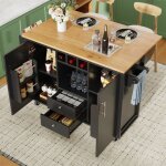Desserte de cuisine  roulettes 2 portes 2 tiroirs avec table pliante, meuble de rangement de salon, ...