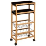 Desserte de cuisine � roulettes en bois et m�tal coloris noir et beige - longueur 40, 8 x profondeur ...