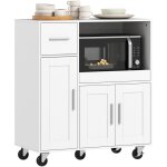 Desserte cuisine � roulettes - homcom - plateau coulissant, tiroir, placards 3 portes - panneau de particules ...