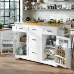 Desserte de cuisine � roulettes, �lot de cuisine avec 2 portes 5 tiroirs, table de bar pliante 40 - 63. ...