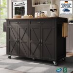 Desserte de cuisine avec roulettes - �lot de cuisine - avec table r�tractable - 4 portes coulissantes ...