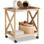 Desserte de cuisine � roulettes en noyer avec surface de rangement et plateau en verre hxlxp: 63 x 66, ...
