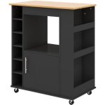 Desserte de cuisine � roulettes, plateau en bambou, casier � vin 6 bouteilles, 2 roues verrouillables, ...