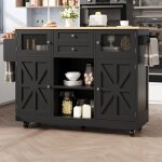 Desserte de cuisine  roulettes avec table de bar pliante, buffet, 1 tiroir + 4 portes, tagres rglables, ...