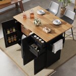 Desserte de cuisine  roulettes avec table pliante et tagres rglables, buffet 2 tiroirs 3 portes, ...
