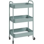 Desserte de cuisine style no - rtro - 3 tagres - acier bleu pastel