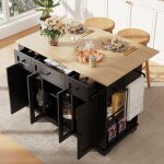 Desserte de cuisine sur roulettes avec table pliante, lot central, 2 portes vitres, 3 tiroirs, porte ...