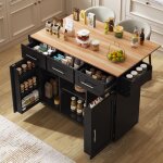 Desserte de cuisine sur roulettes avec table pliante, pieds en bois remplaables, rangement buffet, 139 ...