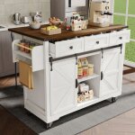 Desserte de cuisine avec table de bar pliable, 2 portes coulissantes, 3 tiroirs, buffet sur roulettes, ...