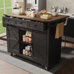 Desserte de cuisine avec table de bar pliable, 2 portes coulissantes, 3 tiroirs, buffet sur roulettes, ...