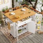 Desserte de cuisine avec table de bar pliante, buffet mobile, 3 portes 1 tiroir, 5 roulettes, mdf, 9940 ...