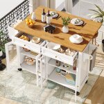 Desserte de cuisine avec table de bar pliante, buffet mobile, 4 portes vitres 2 tiroirs, 5 roulettes, ...