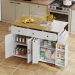 Desserte de cuisine avec table de bar pliante, meuble buffet, 5 roulettes, 4 portes, 3 tiroirs, 140x43 ...