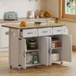 Desserte de cuisine avec table de bar pliante, meuble buffet, 5 roulettes, 4 portes, 3 tiroirs, 140x43 ...