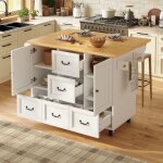 Desserte de cuisine avec table pliante, 2 portes, 3 tiroirs avec tagres rglables, 120x73 / 45x93 cm, ...
