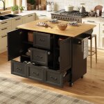 Desserte de cuisine avec table pliante, 2 portes, 3 tiroirs avec tagres rglables, 120x73 / 45x93 cm, ...