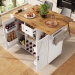 Desserte de cuisine avec table pliante, buffet avec 1 tiroir et 2 portes, porte - bouteilles, mdf, blanc ...