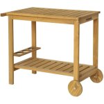 Desserte ext�rieure 95 cm en bois avec roues et poign�e. bois naturel. l 95 x l 47 x h 74cm