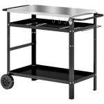 Outsunny ? desserte de jardin en acier inox ? 2 �tag�res, plateau � �pices, crochets ? dimensions 100x52x80 ...