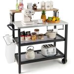 Costway - desserte extrieure  roulettes avec table rabattable, chariot service de cuisine  3 tagres ...