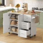 Desserte �lot de cuisine roulante avec plateau rabattable, �tag�res r�glables, 3 tiroirs et 2 portes ...