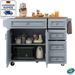 Desserte �lot de cuisine desserte � roulettes avec �tag�re � �pices et porte - serviettes - 110�45 - ...