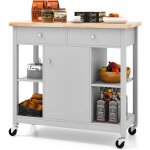 Desserte  roulettes de cuisine avec etagres ouvertes, tiroirs&armoire, chariot de cuisine roulant avec ...