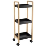 Desserte sur roulettes 3 etageres bambou mdf - bambou noir tendance