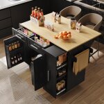 Desserte sur roulettes meuble de cuisine 134, 5 x 74 x 78, 5 cm avec 2 tiroirs et 2 portes, desserte, ...