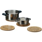 Dessous de plat ronds bambou lot de 4 dessous de verre casserole poele bois 20 cm diam�tre, nature