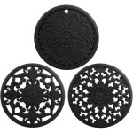 Dessous de plat ronds noirs, maniques de cuisine en silicone, r�sistants � la chaleur, lot de 3