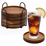 Dessous de verre en bois marron avec support pour table basse, dessous de verre absorbants pour prot�ger ...