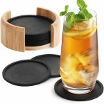 Dessous de verre silicone rond pour verres - set de 8 incl. box - sous - bock design en verre noir pour ...