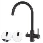 Detbom - robinet de cuisine 3 voies mitigeur cuisine noir en acier inox robinet d'vier rotatif  360mitigeur ...