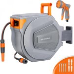 D�vidoir automatique � fixation murale, enrouleur tuyau arrosage mural, auto reel 20 + 2m, avec lance ...