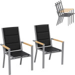 Chaises de jardin - lot de 2 empilables en aluminium, dossier haut avec accoudoirs imitation bois, tissu ...