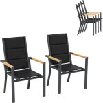 Chaises de jardin - lot de 2 empilables en aluminium, dossier haut avec accoudoirs imitation bois, tissu ...