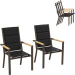 Chaises de jardin - lot de 2 empilables en aluminium, dossier haut avec accoudoirs imitation bois, tissu ...