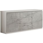 Deyton - buffet 2 portes 3 tiroirs laqu blanc et gris marbr