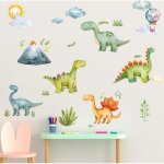 Dinosaure autocollant mural animaux palmier stickers muraux aquarelle dinosaure d�coration murale pour ...