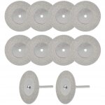 Disques diamant�s 30 mm pour mini - meuleuse dremel, 10 pi�ces + 2 mandrins