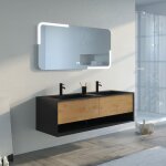 Distribain - meuble de salle de bain portofino 1400 noir et bois naturel