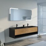 Distribain - meuble de salle de bain portofino 1600 noir et bois naturel