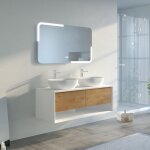 Meuble de salle de bain sanza 1200 blanc et bois naturel Meuble de salle de bain sanza 1200 blanc et bois naturel