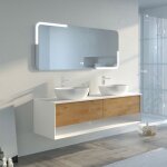 Distribain - meuble de salle de bain sanza 1600 blanc et bois naturel Distribain - meuble de salle de bain sanza 1600 blanc et bois naturel