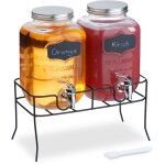 Distributeur de boisson, lot de 2, volume de chaque : env. 4 l, support, pour votre limonade, transparent ...
