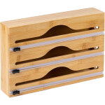 Distributeur de film alimentaire relaxdays, 3 rouleaux, tiroir, bambou, h x l x p 22 x 33, 5 x 7 cm, ...