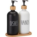 Distributeur de liquide vaisselle et de savon sur un plateau en bambou easy, 2 x 500 ml