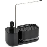 Distributeur liquide vaisselle avec support eponge porte eponge evier cuisine, organisateur d'vier noir ...